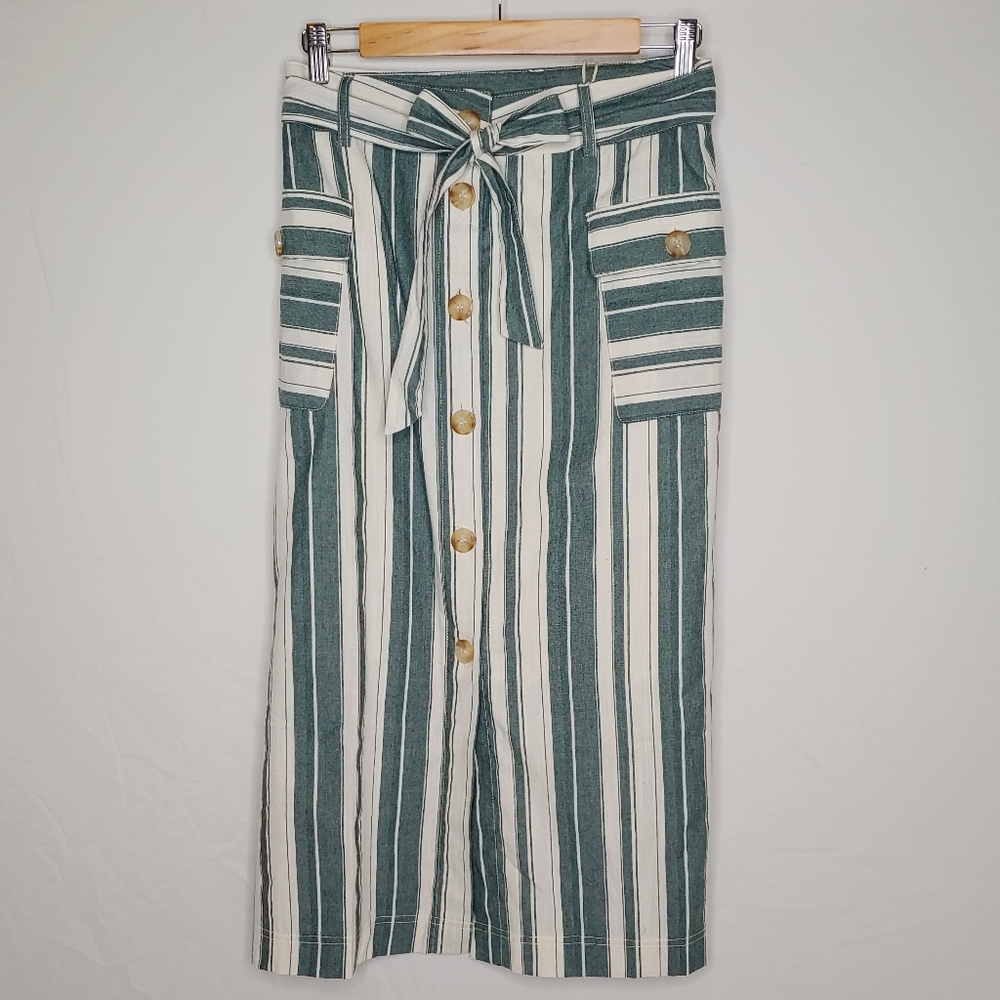 Hem & Thread striped button down tie waist skirt